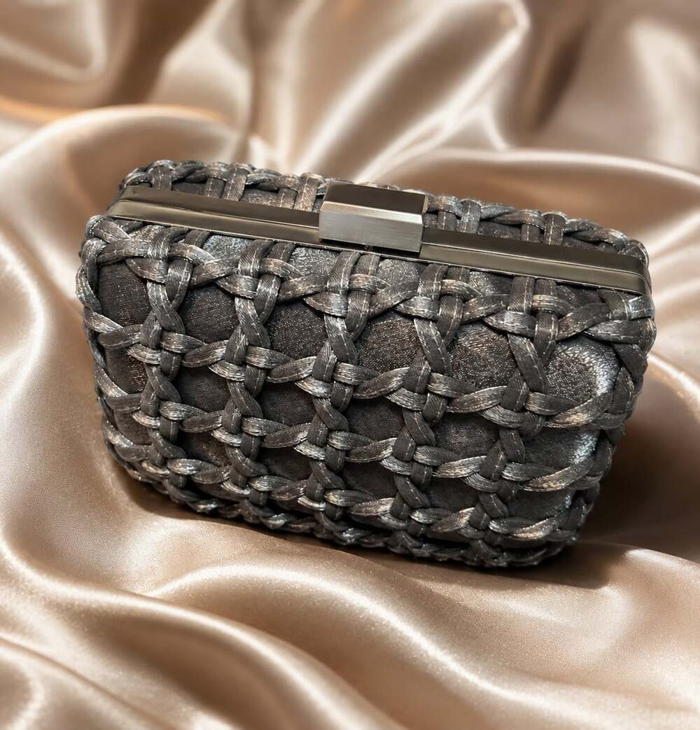 Sondra Roberts Silver Woven Satin Frame Clutch